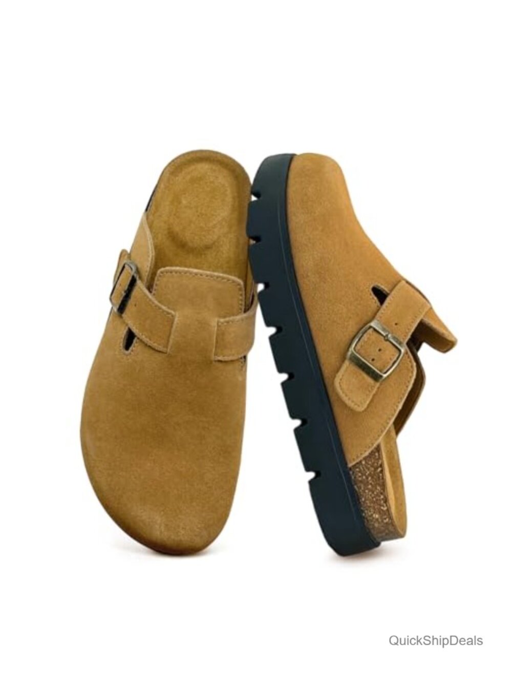 Genuine Leather Platform Clogs Women Memory Foam Arch Support Mules Non-Slip